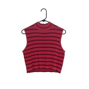 Vintage Striped Mock Neck Fitted Cropped Sweater Tank